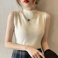 thumbnail image 6 of Hazel Tech Women's Solid Half Turtleneck Fashion Slim Knitted Sleeveless Pullover Crop Tank Top T-Shirt, 6 of 6