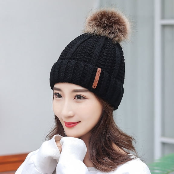 DOPI Stylish Hats Fashion Womens Warm Solid Thicken Wool Hat Stripe Knit Windproof Cap