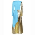 thumbnail image 3 of Jowowha Women Liturgical Praise Dance Dress Metallic Irregular Drape Wide-Leg Jumpsuit Bodysuit Light Blue L, 3 of 4