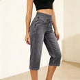 thumbnail image 4 of Women's Stretchy Pull On Denim Capris Elastic High Waist Straight Leg Cropped Jeans Y2K Casual Street Hiking Pants with Pockets Gray, 4 of 8