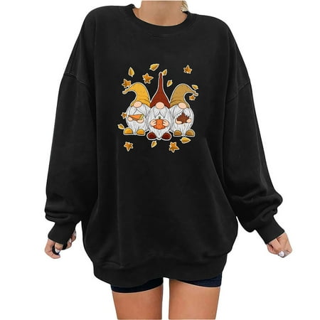 

Honeeladyy Sales Women s Fashion Thanksgiving Printed Loose Long Sleeve Blouse Round Neck Casual Pullover Tops Sweatershirt
