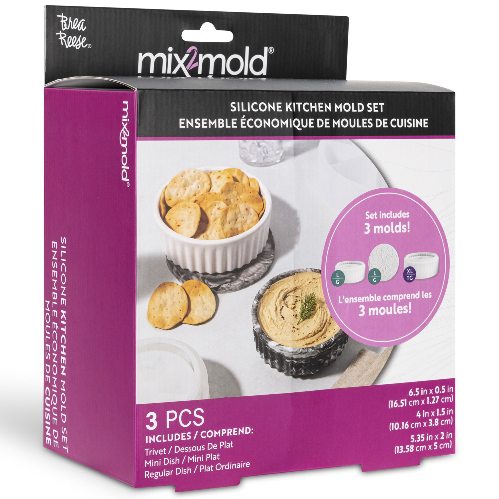 Brea Reese Mix2Mold: Molds Value Set - Kitchen 3pc - Silicone-Durable-Reusable, Non-Stick, For Resin Craft Projects, DIY Trivet, Ramekin & Snack Dish
