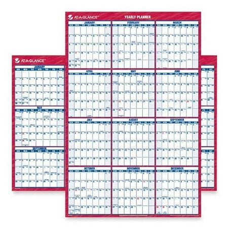 Wall Calendar,2-Sided,Horz/Vert,12 Mths,24x36,Red/Blue