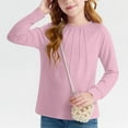 thumbnail image 2 of yoeyez Girls Long Sleeve Shirts Cute Crewneck Pleated Blouses Casual Solid Color Loose Fit Pullover Tops Fshion Spring Going Out Clothes for Children Girl Army Green 7-8 Years, 2 of 7