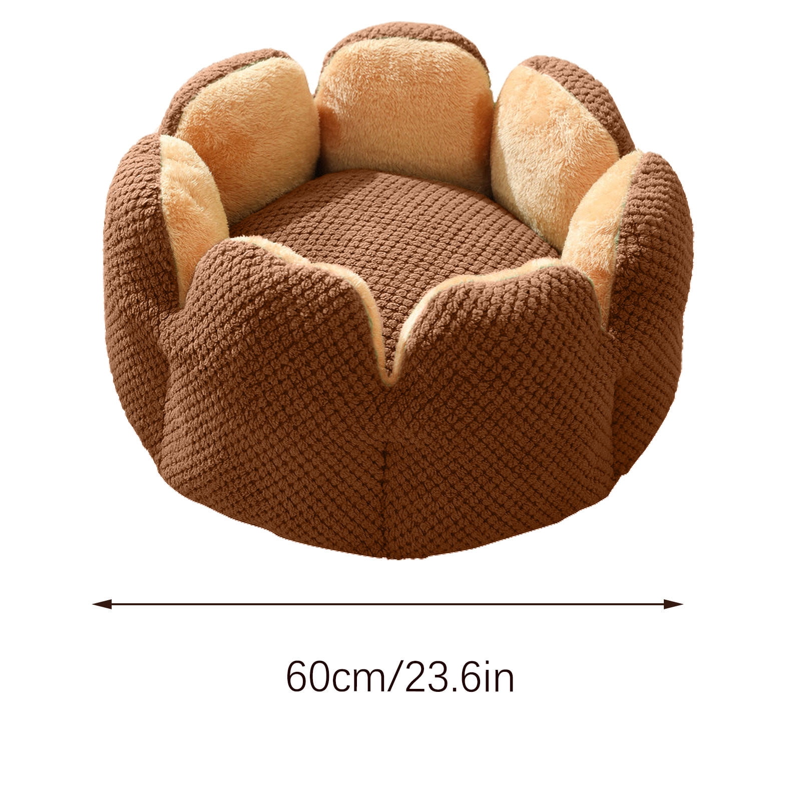 PureCasa Soft Plush Cute Dog Cat Bed, Washable Non-Slip Thick Fluffy Pet Bed for Fall Winter, Calming Cushion Sleeping Pad for Small Cats Dogs, Floral Home Decor, Round, 1 Pack, 16"x16", Coffee