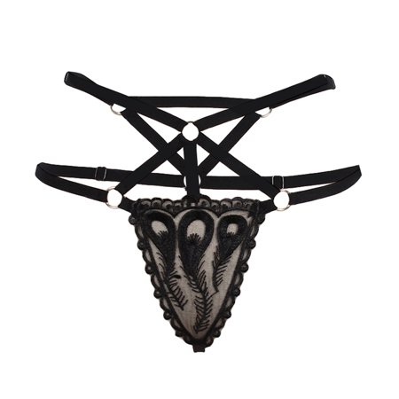 

Sexy Lace Feather Briefs Women Ultra-Thin Bandage Solid Color Underwear Thong