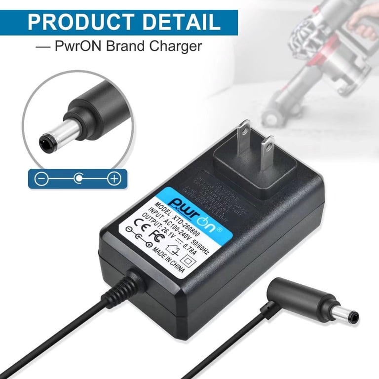 PwrON Charger for Dyson V6-V8, DC58-DC62, SV03-SV06 Vacuum, 26.1V