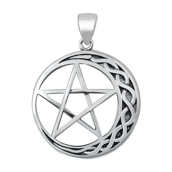 Sterling Silver Pentagram Pendant Star Circle Celtic Knot Crescent Moon Charm Jewelry Female Unisex