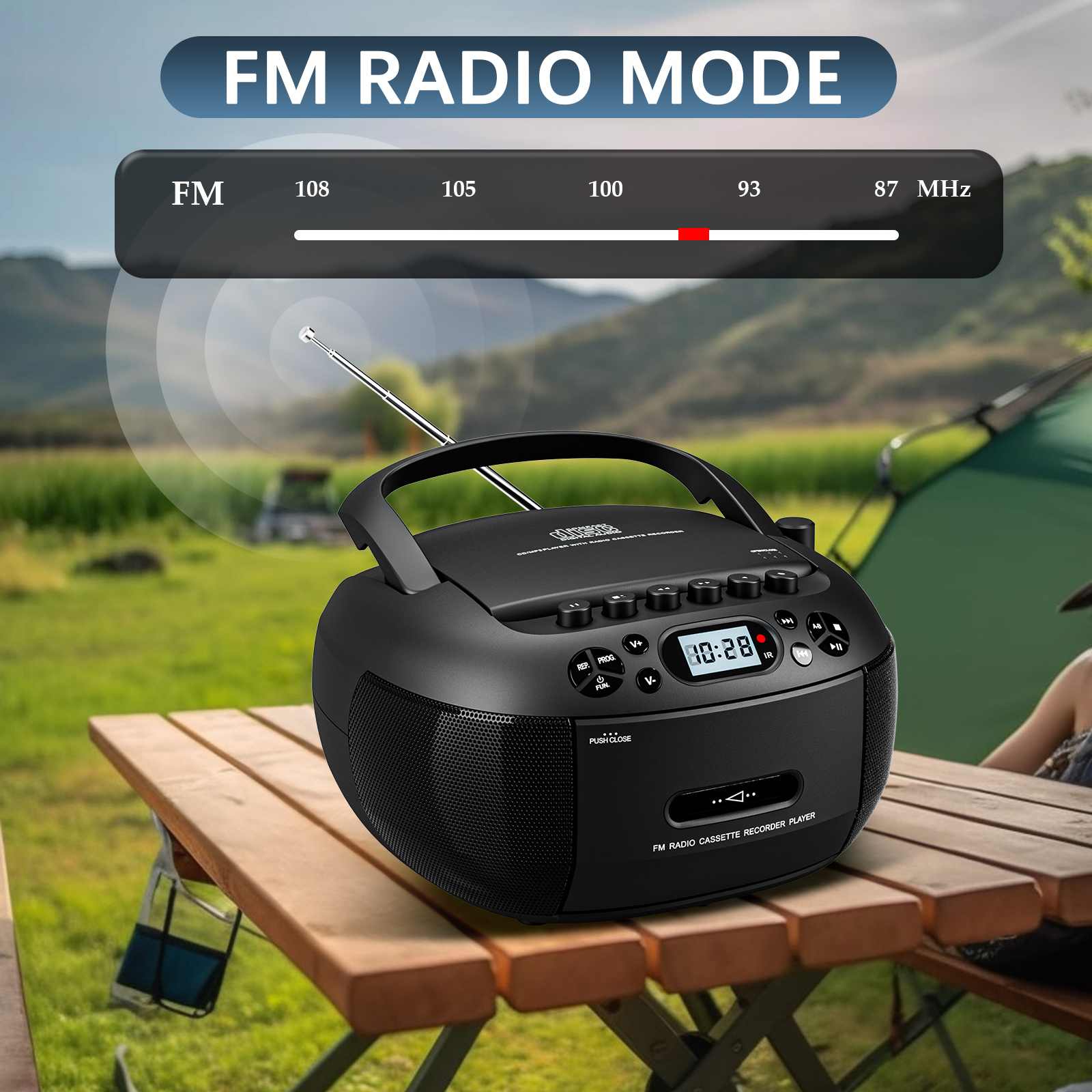 LC-dolida CD Player Boombox, Portable Cassette Player Combo with Bluetooth CD MP3 CD-R CD-R FA Radio AC/DC Powered with Remote Control, Stereo Sound for Home, Kids ,Outdoor, Gift(Black)
