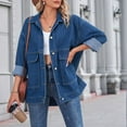 thumbnail image 5 of Women'S Jean Jacket Oversized Boyfriend Button Up Long Sleeve Split Denim Jackets Dark Blue S, 5 of 9