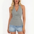 thumbnail image 2 of LNWUY Womens Halter Top Fashion Spring Tie Wrap Sleeveless Ruched V Neck Fitted Summer Tops Backless Trendy Clothes Gray L, 2 of 9