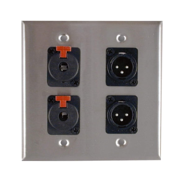 Dual Gang Stainless Steel Wall Plates with Two XLR Male/Two TRS Female