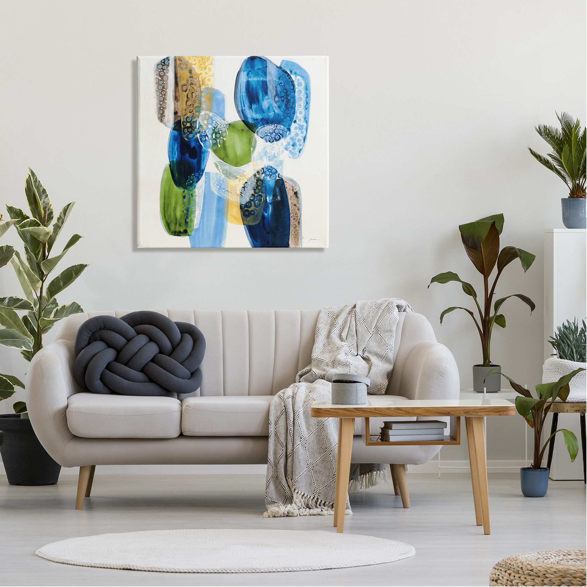 Stupell Industries Blue Modern Abstract Rocks Abstract Painting Gallery Wrapped Canvas Print Wall Art, 30 x 30