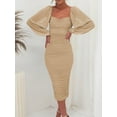thumbnail image 3 of KelaJuan Women's Slim Midi Dress Solid Color Long Sleeve Square Neck Slit Ruched Dress Party Gown, 3 of 6