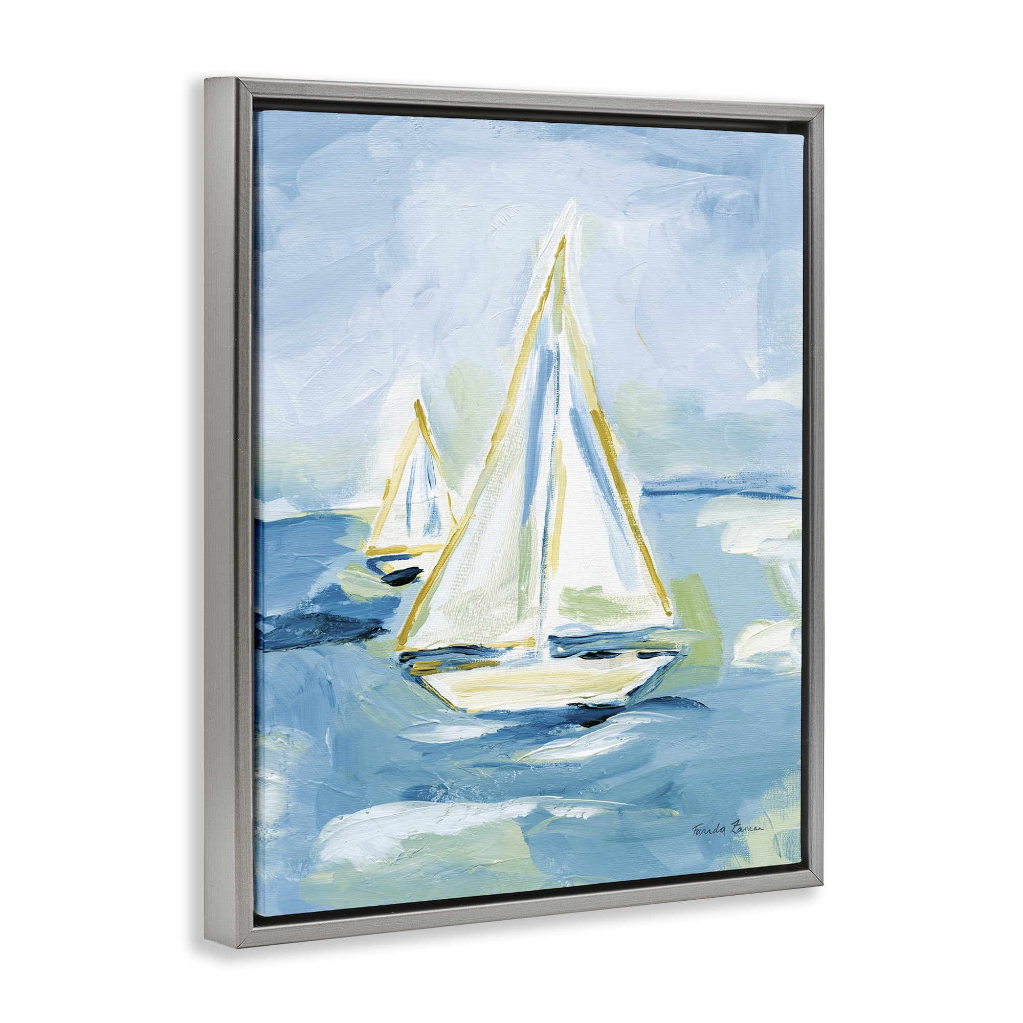 Stupell Industries Setting Sail on Sea Transportation Painting Gray Floater Framed Canvas Art Print Wall Art, 17 x 21