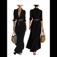 thumbnail image 3 of Vestidos Largos para Mujer, Otoño, Larga, Cuello Solapa, Botones, Elegante Vestido Camisero de Satén con Cinturón Negro XS, 3 of 6