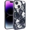 thumbnail image 2 of Compatible with iPhone 15 Plus Shiny Plating Marble Case with Detachable Glitter Paper for Women Men Fashion Luxury Electroplated Soft TPU Camera Protection Shockproof Phone Cover, Black, 2 of 12