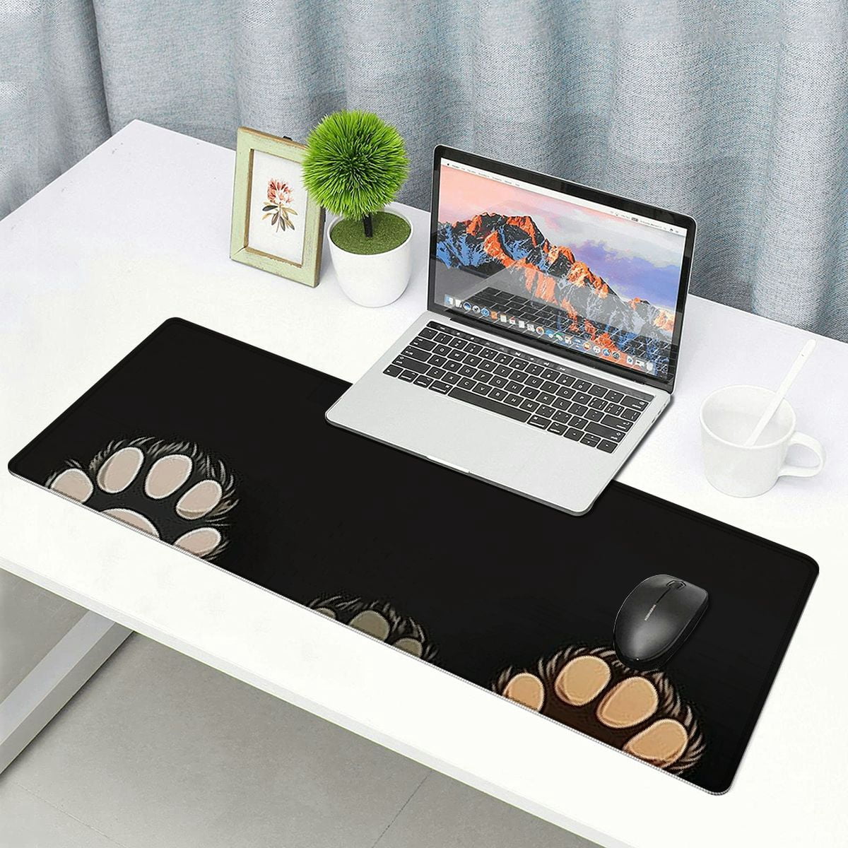 Heduofu Multi Cute Cat Dog Desk Mat, Colorful Pet Paws Mouse Pad  with Wrist Support, Mousepad+Keyboard Wrist Rest+Mouse Wrist Rest+Coaster with Ergonomic Design, Non-Slip Mat 31.5x11.8 in