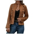 thumbnail image 5 of Women's Suede Leather Jacket 2024 Fall Winter Clothes Casual Business Long Sleeve Jacket Coat, 5 of 9