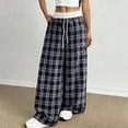 thumbnail image 5 of Iyufng Plus Size Women Checkered Wide Leg Pants Summer Elastic Waistband Casual Trousers, 5 of 7