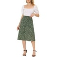 thumbnail image 2 of Unique Bargains Jupe Midi Évasée pour Femmes avec Ceinture, Vert, TG, 2 of 6