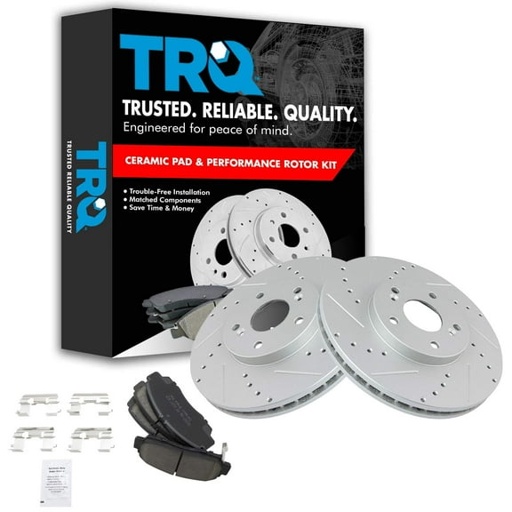 TRQ Front Performance Brake Pad & Rotor Kit Brake Pads Brake Rotors Set Ceramic Premium G-Coated Fits Select 2001-2003 Acura CL 1999-2008 TL 2004-2010 TSX 2003-2010 Honda Accord