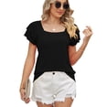 thumbnail image 1 of Mujeres corto flutter mangas Top doble capas suelta verano color puro casual camiseta, 1 of 7