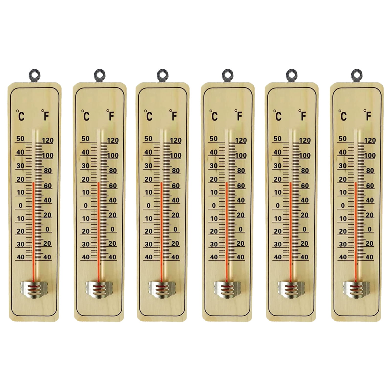 6pcs Outdoor Wooden Thermometer Vertical Thermometer Wall Hanging