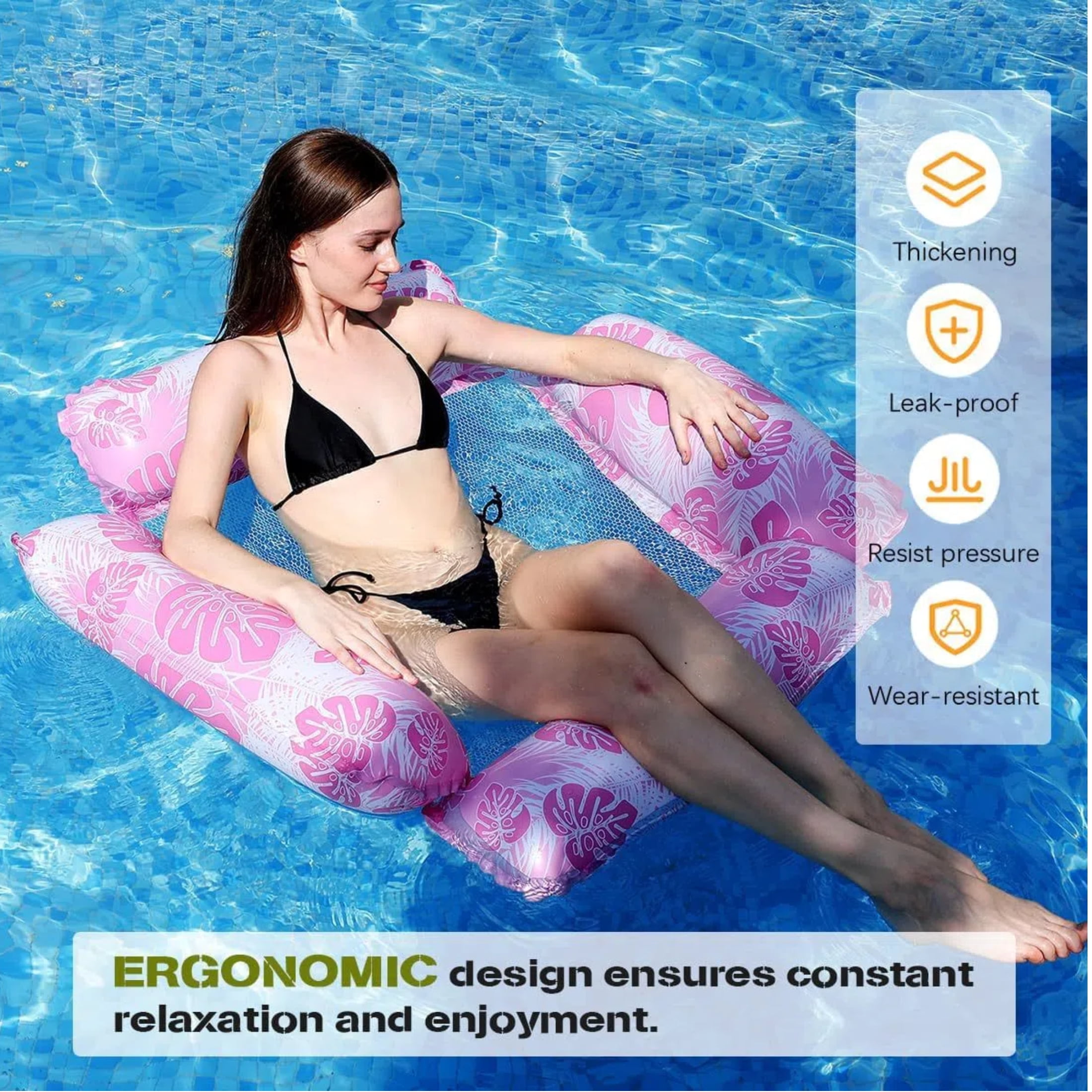 3 Packs Inflatable Pool Floats Adults 4-in-1 Multi-Purpose Pool Floats PVC Water Hammock Lounge Floaties