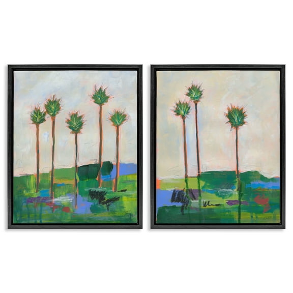 Stupell Industries Brushed Palm Landscape Landscape & Nature Painting Black Floater Framed Canvas Art Print Wall Art, 17 x 21, Set of 2
