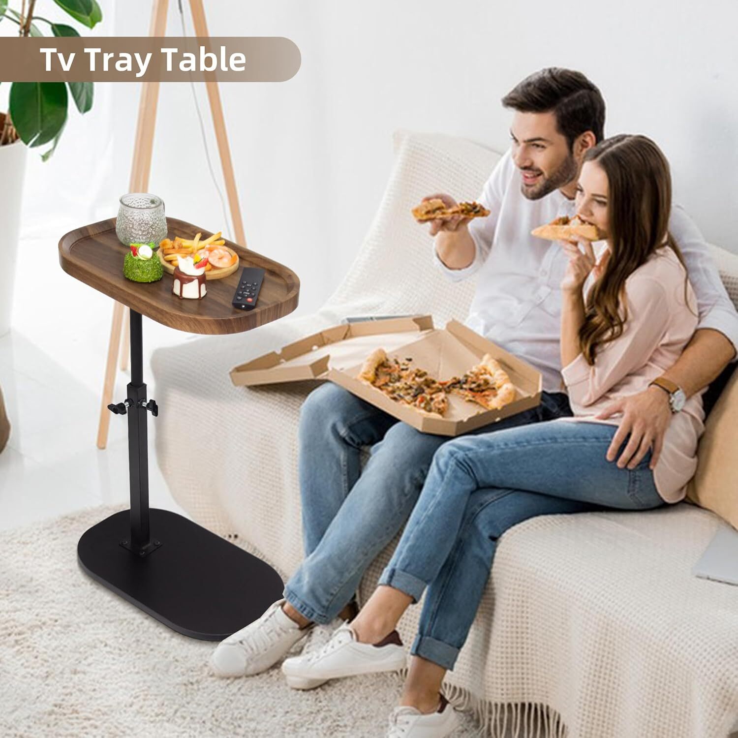Yabanana C Shaped Side Table End Table, 360° Swivel and Adjustable Height Side Table Sofa Table for Couch (Brown)