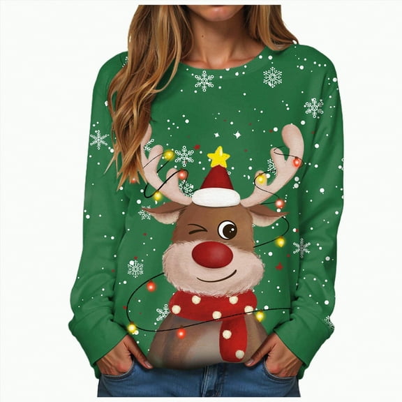 UngA Womens Christmas Sweatshirts Funny Christmas Tree Xmas Cute Graphic Shirt Long Sleeve Sweatshirt Womens (Green,XL)