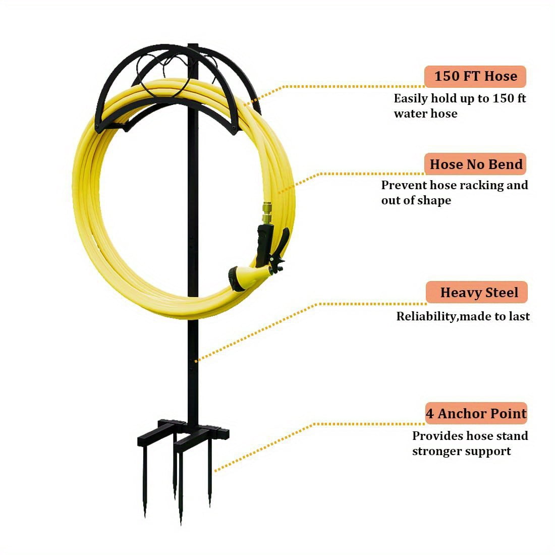 Seamika Garden Hose Holder Freestanding Hose Holder Heavy Duty Metal Hose Reel Stand Water Hose rack For Outside,Black