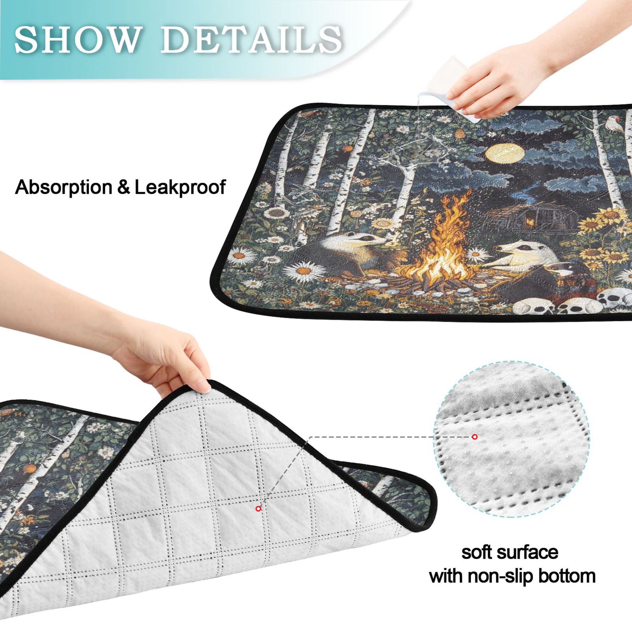Qxltty Skunk Roasting Cat litter Pads Pet Set of 3 Diaper Mats Center Anti-leakage Layer Absorbent Soft and Comfortable