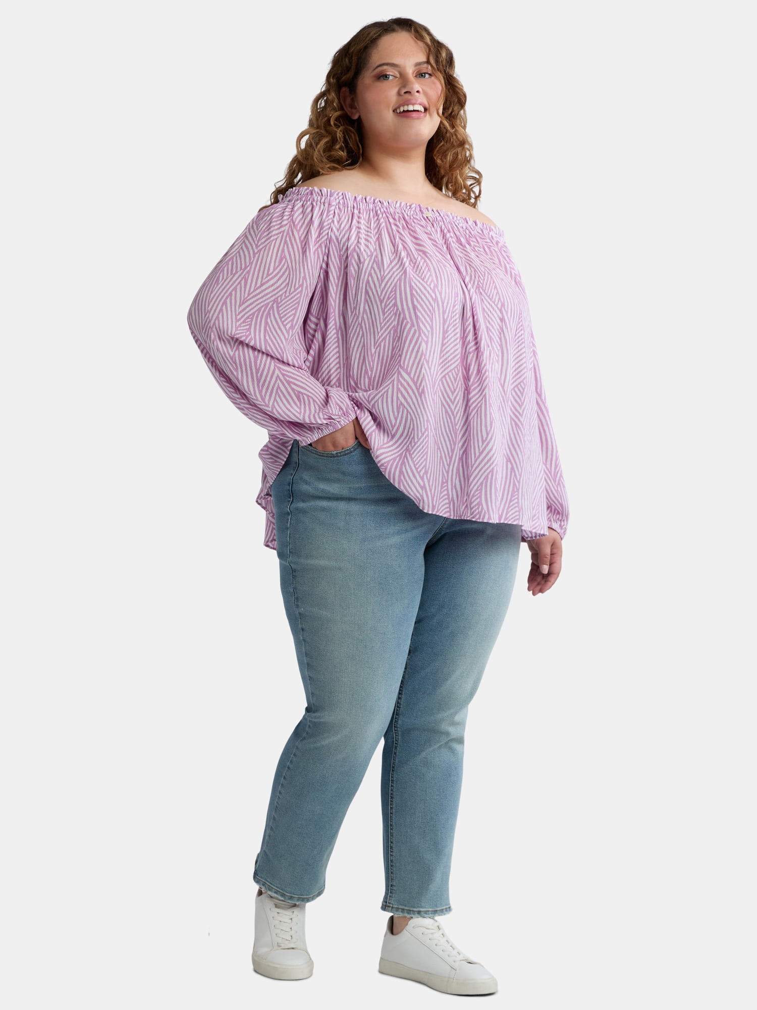 Terra & Sky Women's Plus Size Off The Shoulder Blouse with Long Sleeves, Sizes 0X-4X