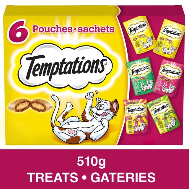 TEMPTATIONS Gâteries pour Chats, Paquet Assorti de Variétés, 510g (6x85g)