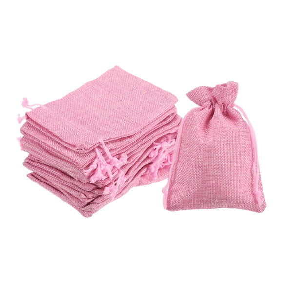 REGALWOVEN Burlap Gift Bags with Drawstring Linen Sacks Jewelry Gift Pouches DIY Craft Pink 3.94" x 5.51"
