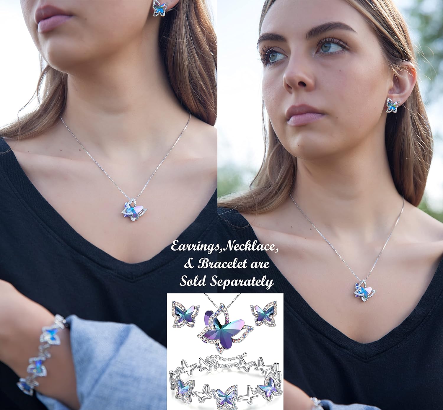Leander Gift Butterfly Birthstone Crystal Necklace, Silver Tone with 18u201d+2u201d Chain, Necklace for Motheru2019s Day Anniversary Birthday Gifts for Women and Daughter