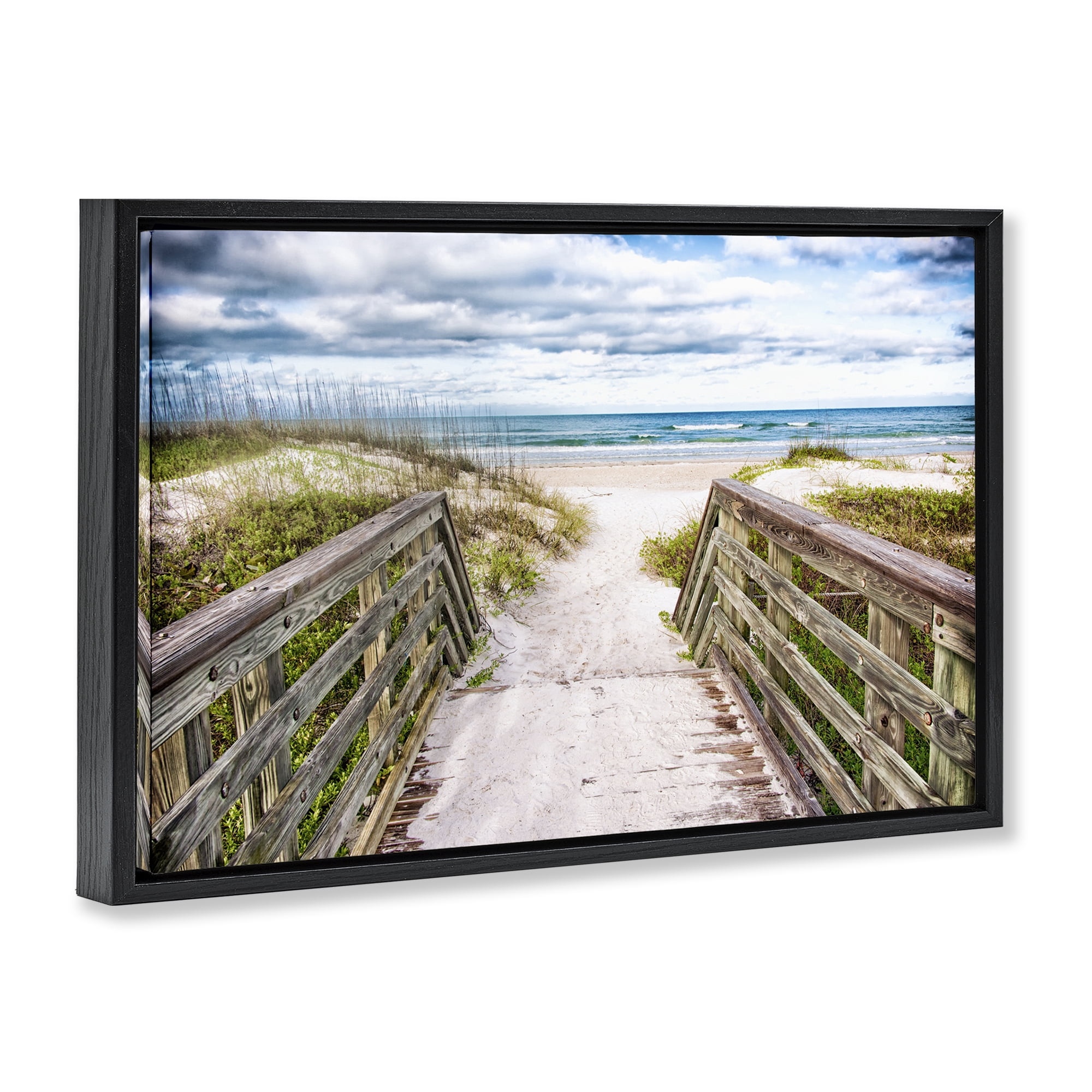Stupell Industries Sandy Coast Boardwalk Nautical & Beach Photography Black Floater Framed Canvas Art Print Wall Art, 25 x 17