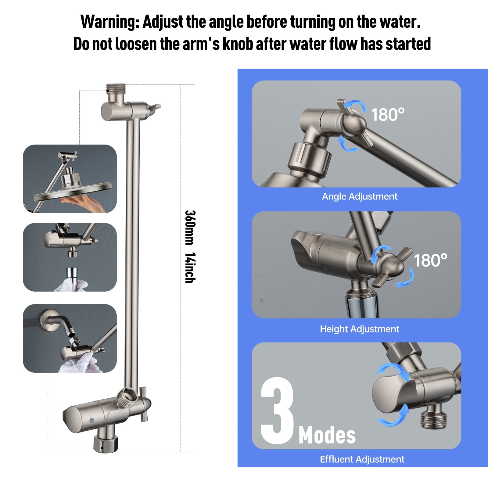 Joyrain 8-inch Rain Overhead Shower with Handheld High-pressure Shower Head, 8 Spray Modes, Rain Shower Combination with Adjustable Metal Extension arm, Adjustable Height and Angle for Whole Family