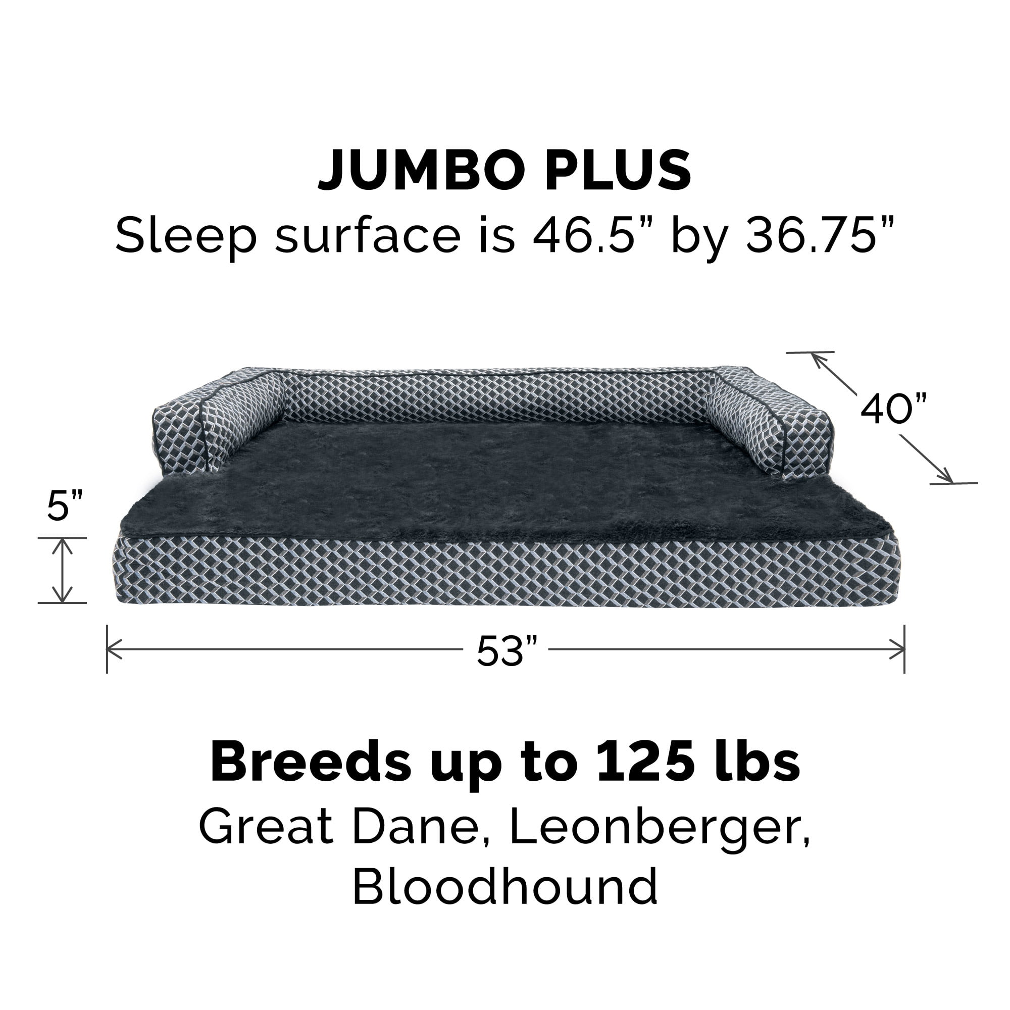 FurHaven Orthopedic Dog Bed for Large Dogs, Comfy Couch Sofa, Egg Crate with a Solid Orthopedic Foam Base for Joint Support, Removable Washable Cover, Jumbo Plus/XXL, Plush & Woven, Diamond Brown, 1