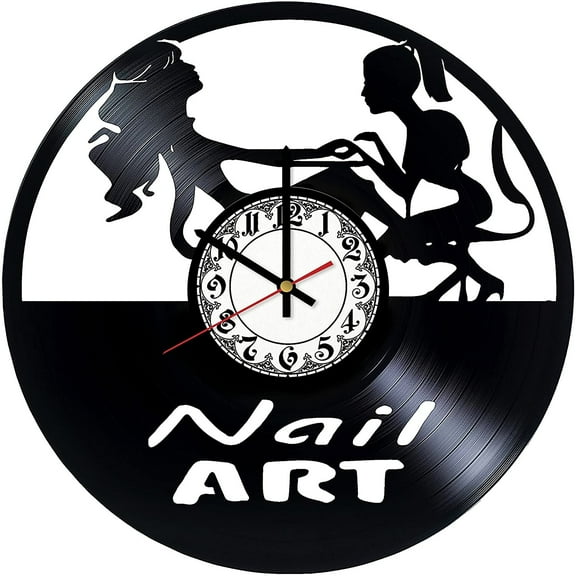 Amblelife Nail Salon Vintage Black Vinyl Record Wall Clock Wall Art 3D Modern Design Office Bar Room Home Decor Gift