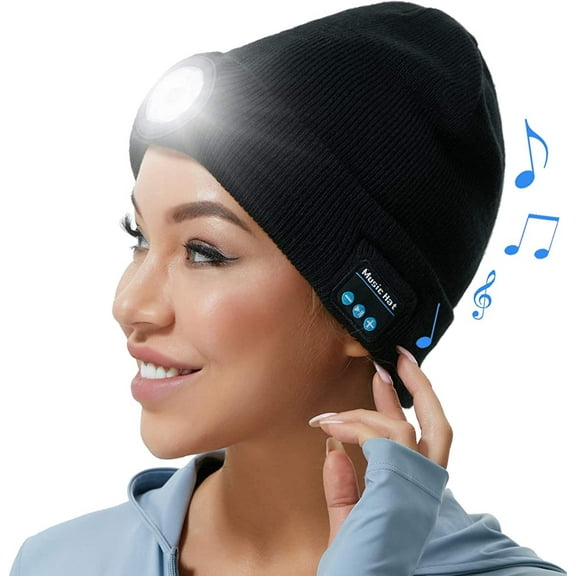 Zukuco Winter Bluetooth Beanie with Headlamp Music Beanie LED Lights Hat for Women Men Sports Outdoor Working