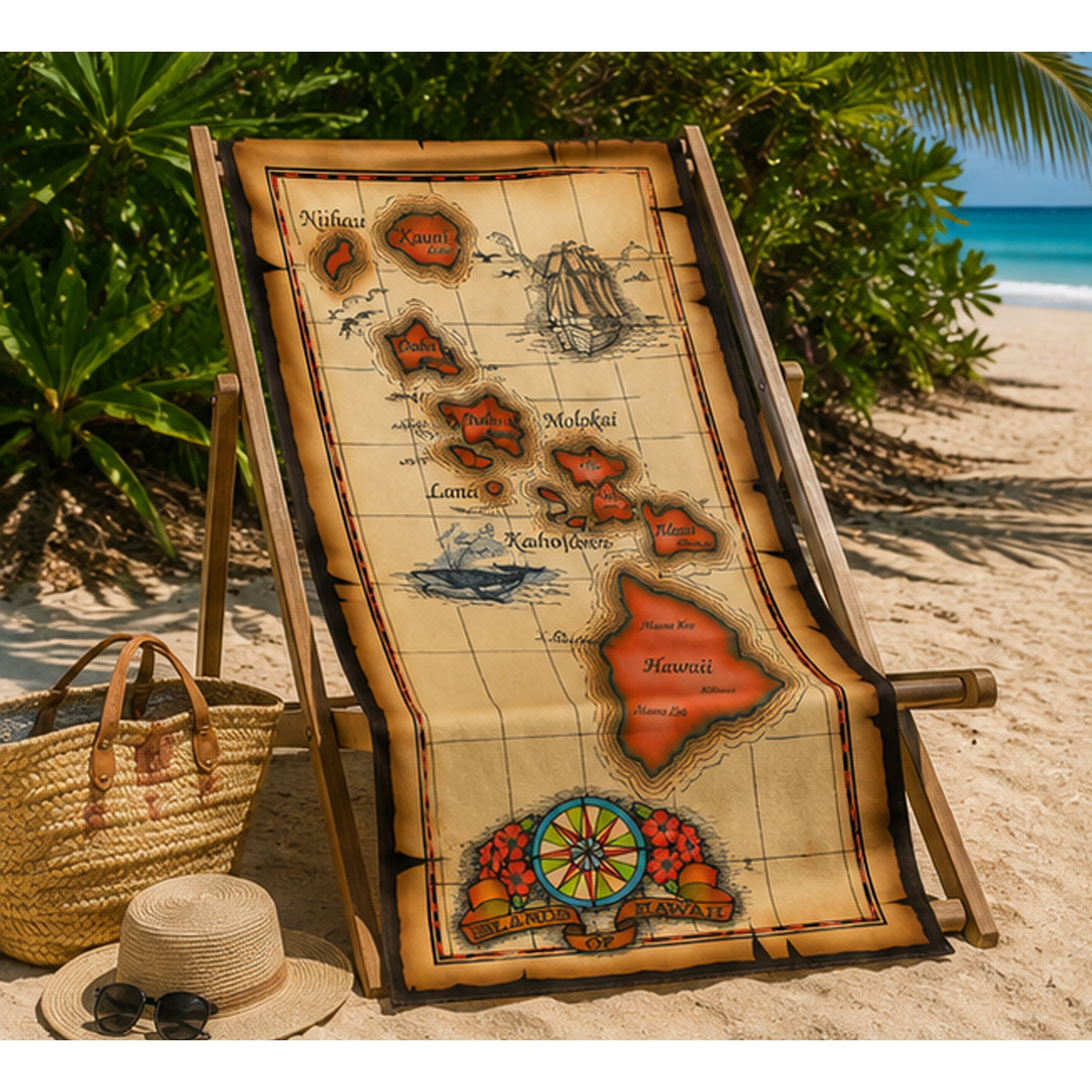 HI Extra Large Souvenir Beach Towel with Map Design