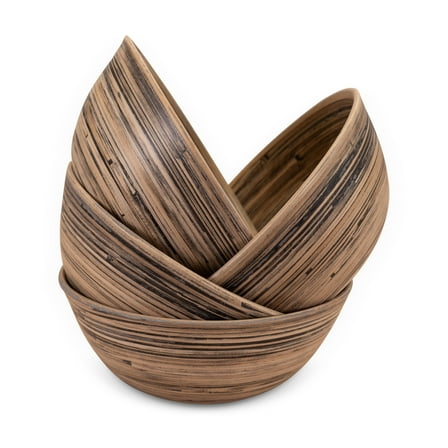Lexa Bamboo Salad Bowl Set, 8 Inch x 4, Black Bamboo