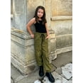 thumbnail image 6 of Aideaone Girls Cargo Pants for Kids Elastic Waist Casual Jogger Pant Streetwear Loose Parachute with Pockets Army Green 7-14Years, 6 of 7