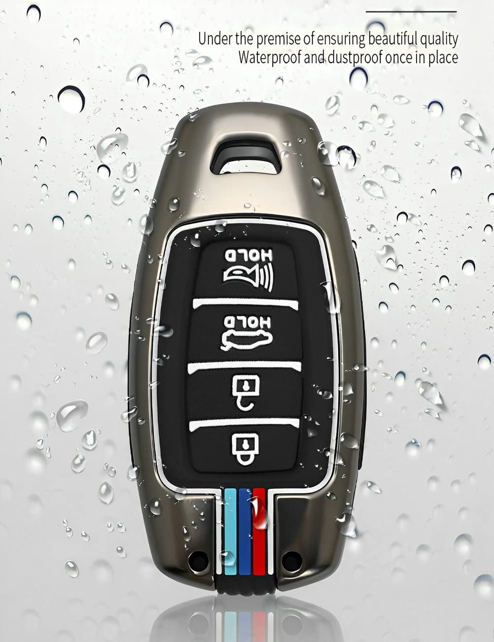 for Hyundai Key Fob Cover Case Metal Shell Smart Key Holder protector Compatible for Kona Palisade Santa Fe Elantra GT Accent Veloster 4 Button