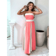 thumbnail image 4 of Vestido con Tirantes Finos y Colores Contrastantes para Mujer, Elegante, de Cintura Alta y con Aberturas Laterales. Melocotón S, 4 of 7