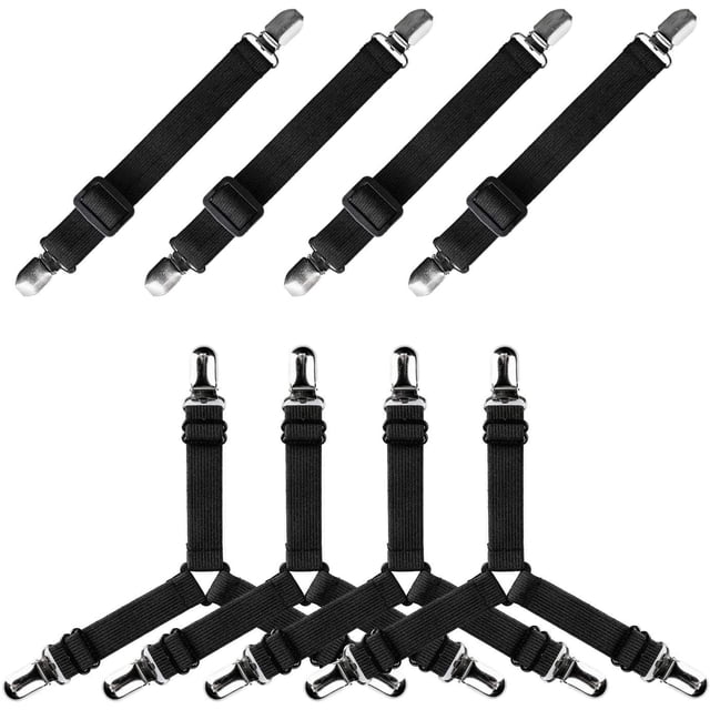 8 elásticos -Correas de sábanas Gettime ajustables -Clips triangulares Clipper Clips ontape de Queen a California King Twin esquí esquí Gafas de esquí