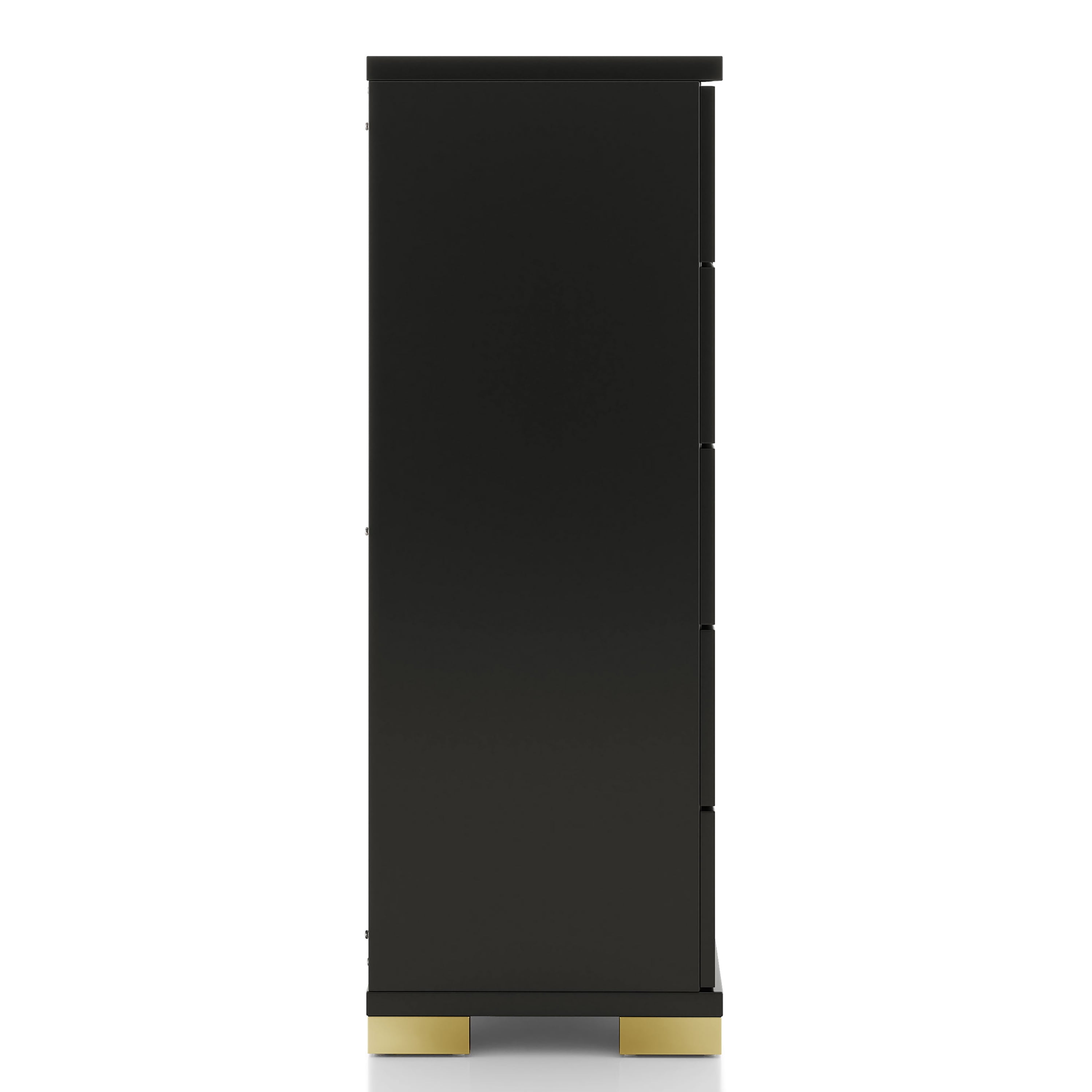 Furniture of America Chora Adult Modern 5-Drawer Solid Wood Bedroom Vertical Dresser, Black and Gold